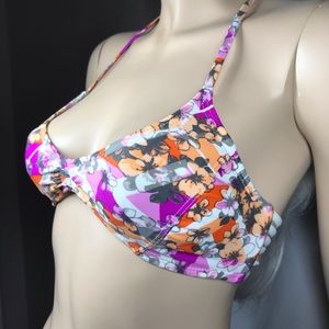 Floral Ruched Strappy Halter Side-tie Bikini